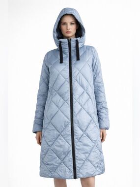 Bernardo Light Blue Quilted Hooded Puffer Coat soft & lightweight Sz XS NWT